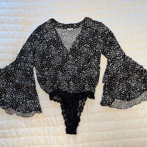 Free People Black and White Floral Top